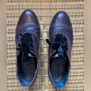 Born Arletta Walnut Brown Learher Oxford Velvet Laces Size 6
